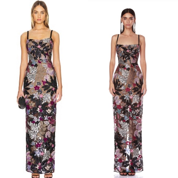 Bronx and Banco Dresses & Skirts - BRONX AND BANCO Dahlia Leona Embroidered Gown in Silver Multi